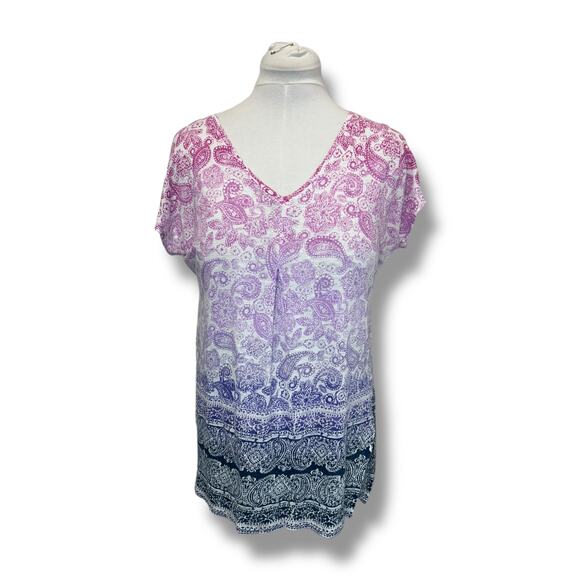 J. Jill Love Linen Women’s Short Sleeve Ombre’ Paisley Top, Pink, size S - Picture 3 of 11